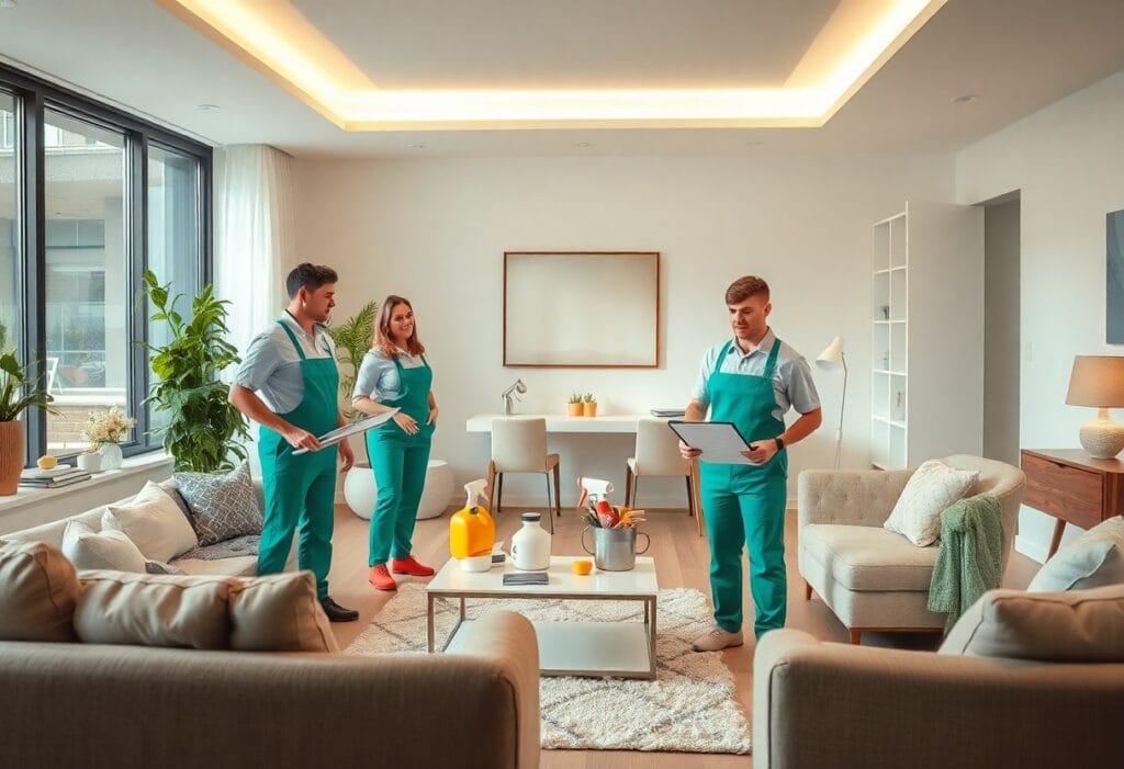Professional house cleaners working in an Omaha residential home.