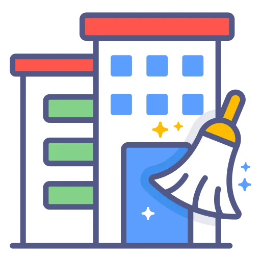 Construction worker cleaning office building with professional equipment.