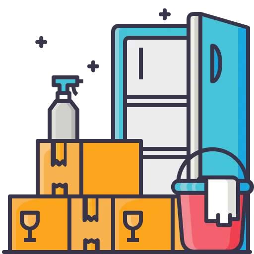 Professional house cleaning services worker moving furniture during deep cleaning.